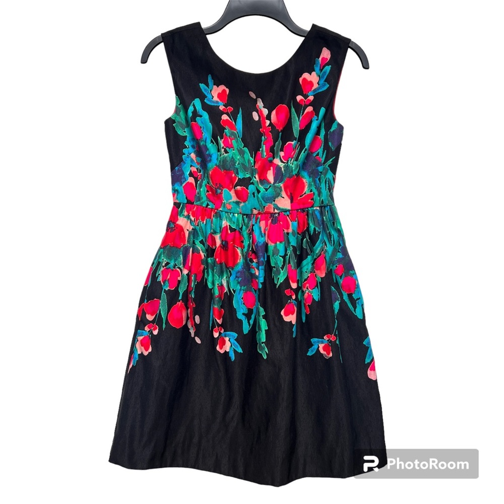 Eliza J Fit and Flare Black Floral Dress